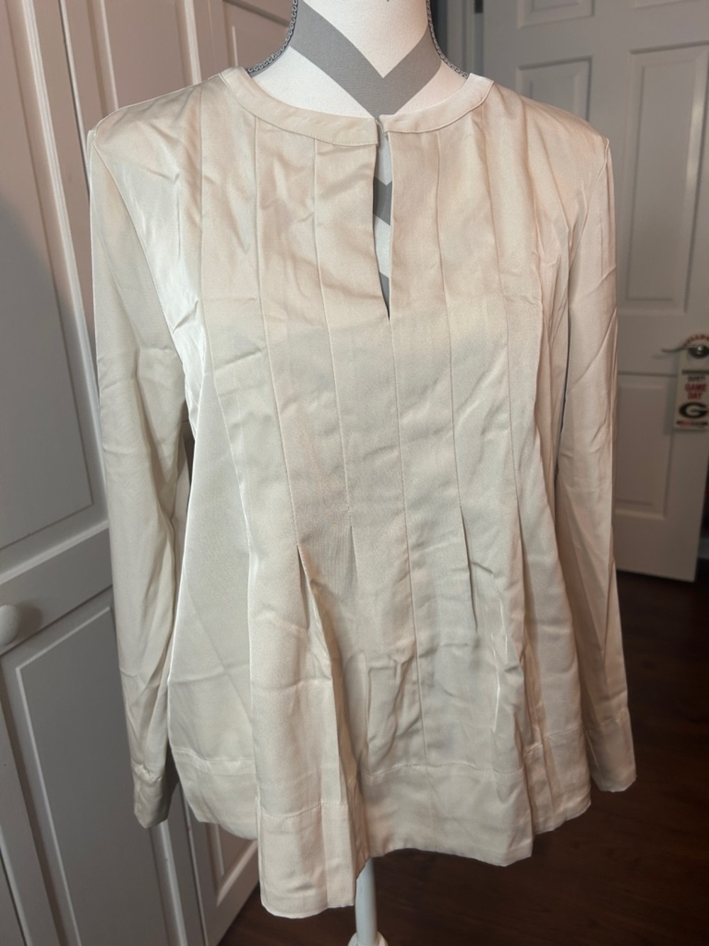 Banana Republic Cream Pleated Long-Sleeve Blouse